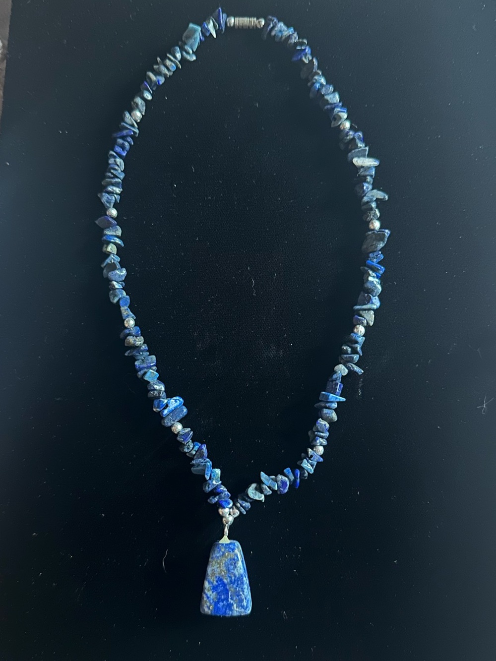 Vintage Blue Lapis Lazuli & Silver Necklace with Pendant